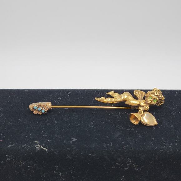 Vintage Cherub Coat Pins Lot of 3 Angel Cupid and FloralGold Tone Rhinestones - Picture 12 of 16